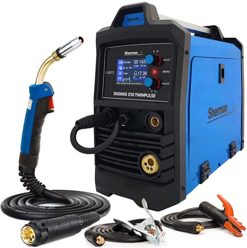 Sherman DIGIMIG 210 Twinpulse - Soldador Inverter Profesional con y Sin Gas de 200 A - MMA, TIG Lift, Soldadura por Puntos - Ajuste de Inductancia y Memoria para 36 Ajustes