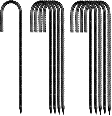Erdanker-Bodenanker-30CM-Lang,J-Haken Bodenanker Heringe Schwarz,10StüCk Zeltheringe Metall Stark Anti-Rost für Stabil Trampolin Zelt Garten Camping Outdoor Hühnerstall Feste Wasserleitungen