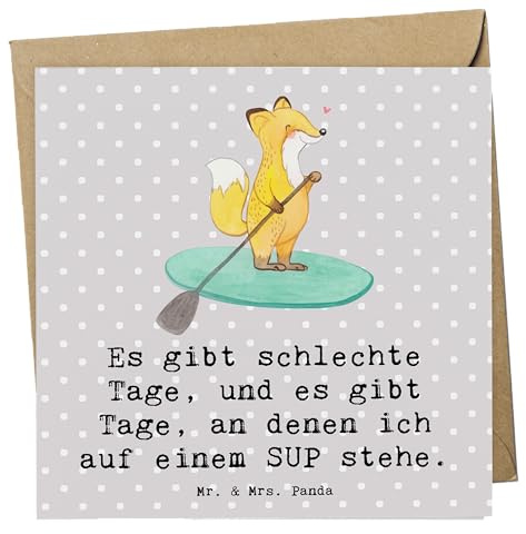 Mr. & Mrs. Panda Grußkarte Fuchs Stand Up Paddling - Geschenk, Subben, faltkarte, anlasskarte, Klappkarte, Glückwunschkarte, SUB, Paddle, Boarding, doppelkarte