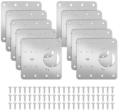 Chongning 10PCS Stainless Steel Modern/Contemporary Cabinet Hinge Repair Plates with Screws, Brushed Finish, Silver