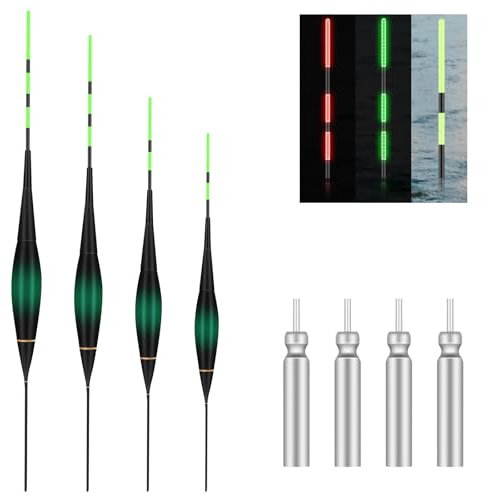 GARMEE 4 Stück LED Posen Angeln mit Bissanzeiger - Posen Angeln die Farbe ändern mit Gravity Sensing Und Basis, Angelzubehör Set mit 5 Stabbatterie Typ CR425, Tagsüber Und Nachts Verwendet Werden