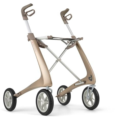 byACRE Carbonio Ultralight Rollator Walker – deambulatore in carbonio più leggero al mondo, solo 4,8 kg, uso interno ed esterno, pieghevole, con sedile e facile da trasportare (oro champagne, binario
