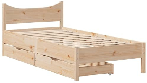 vidaXL Massivholzbett, Holzbett Bett mit Schubladen, Bettgestell Bettrahmen mit Lattenrost, Einzelbett für Schlafzimmer, 90x200cm Kiefer