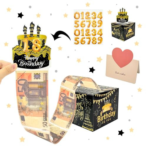 Geldgeschenke Geburtstag Überraschungsbox, DIY Geldgeschenk Verpackung Geburtstag Spardose für Bargeld Geschenk ziehen, Lovers, Children and Friends (Schwarz)