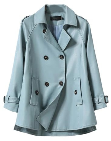 Zweireihige Damen-Jacke aus Schaffell, Revers, lockerer Schnitt, Büro, Damen, Taschen, Jacken, blau, XL