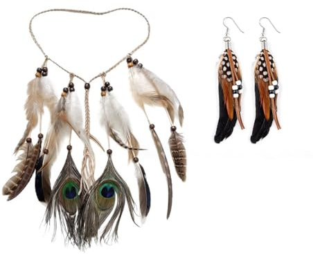 Bluelves Teiliges Boho-Kopfschmuck Set, Damen Hippie Boho Stirnband, Böhmische Feder Ohrringe, Flechten Haar Band, Stirnband Zubehoer für Kostüm Damen
