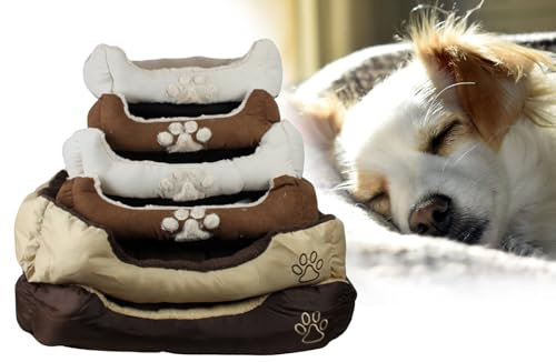 BISOMO Kuscheliges Haustierbett, Hundebett, Katzenbett Small 50x38x17cm, Medium 63x51x18cm, Large 75x58x19cm Tierbett Hellbeige oder Braun (Außen Braun/Innen Beige, L)