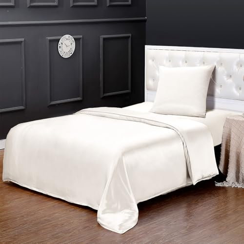 LilySilk 25MM Reine Maulbeerseide Bettwäsche-Set 2-teilig Bettbezug 135x200cm Kissenbezug 80x80cm einfarbig ultraweich und komfortabel für Luxus-Schlafzimmer,Natürliches Weiß