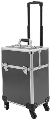 Valigetta per cosmetici, trolley per trucchi, grande valigetta da parrucchiere, per viaggi, con chiusura a chiave, con ruote girevoli a 360°, carico massimo 50 kg (nero), Nero ,