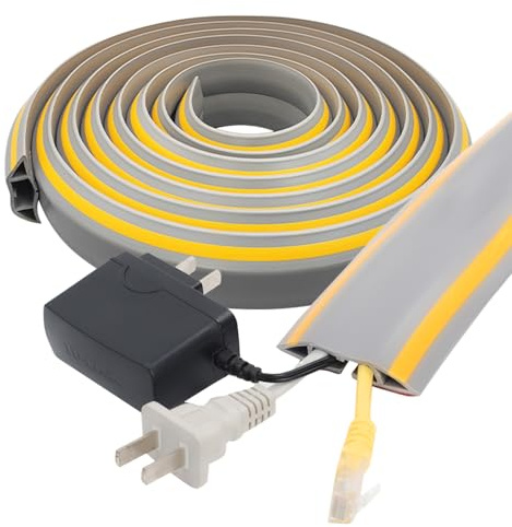 Canalina Passacavi Pavimento 3 m, Tagliabile Canalina per Cavi in PVC, Canalina Passacavi Esterno Autoadesiva, per Uffici, Officine, Magazzini, Strade (Grigio) (Grigio)