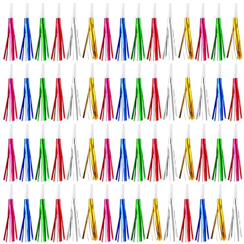 GSrenyu 60 Pcs Glitter Fringed Party Blowers, Party Blowers Graduation Party Noise Maker, Glitter Metallic Fringed Noise Maker, Party Horns Blowers for Birthday Party, Graduation, Wedding