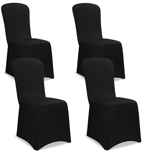 DETEX 4X Stuhlhussen für Stühle ohne Armlehnen Schwarz ÖkoTex | Stretch, Überzug, Stuhlbeintasche, 30° Waschbar, Party, Hochzeit, 165g/m², Faltenfrei, Bistrotisch, ÖkoTex Zertifiziert
