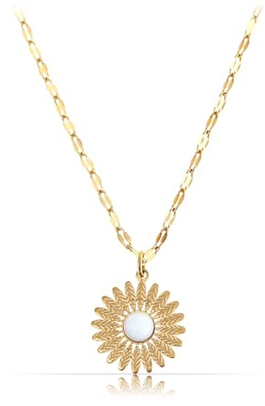 Made by Nami Sonnenblumen Halskette Damen Gold aus Chirurgischem Edelstahl 40 + 5 cm Gänseblümchen Kette mit Edelstein Anhänger Wasserfester Schmuck Gold Boho Schmuck Damen