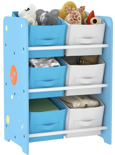 AIYAPLAY Estantería Infantil para Niños +3 Años 6 Cajas 43x30x60 cm, Azul | Estantería para Juguetes, Cajas de Tela no Tejida Extraíbles, Organizador de Juguetes, para Dormitorio Guardería