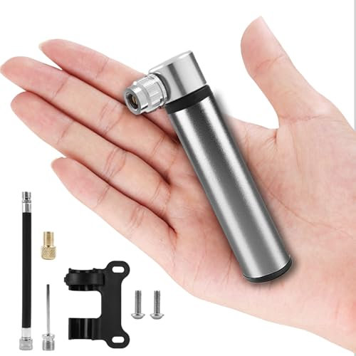 BAISEN Mini Fahrradpumpe - Aluminium Luftpumpe Fahrrad alle Ventile (Presta/Schrader),Tragbar Klein Fahrradpumpe, 120PSI Mini Fahrrad Pumpe für Rennrad, Mountainbikes und Ballpumpe (Titanium)