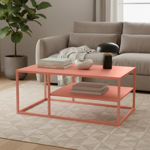 skølm Skadi Couchtisch 45x100x60cm, Terrakotta, 2 Ablagen, Wohnzimmertisch | Beistelltisch mit Ablagefläche, Sofatisch höhenverstellbar, Mitteltisch, eckiger Kaffeetisch mit Stauraum für Wohnzimmer