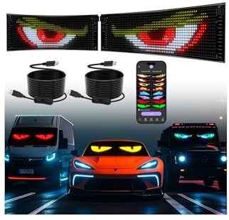 2pcs Insegna Luminosa LED Personalizzata,37 X 9 cm,Flessibile, Più Luminoso,Occhi Camion Led,Controllo via App Bluetooth,Schermo Led Programmabile per Auto Negozio e Pubblicità XAXVSTS