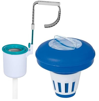 Bestway Poolpflege-Set | Einhängeskimmer für Filteranlagen ab 2.006 l/h & Dosierschwimmer Ø 16,5 cm | zur Oberflächenreinigung & Chemikaliendosierung | ideal für den Pool geeignet