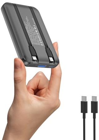 10000mAh Ultra Slim Portable Charger, Cell Phone Portable Power Banks with 22.5W PD Fast Charging, with 2 Built-in Cables, for iPhone 16/15/14/13/12 Series,Samsung,Android etc(Black)