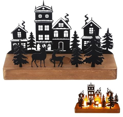 Kerzenhalter Adventskranz für 4 cm Teelicht,Adventskranz Holz,Weihnachtsdeko,19,8 × 12 × 8 cm mit Kerzentablett Metall,Teelichthalter Weihnachten,Kerzenhalter Advent,Kerzen Weihnachten Deko