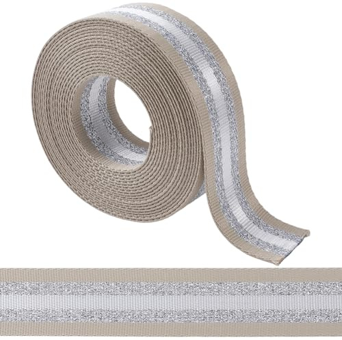 GORGECRAFT Cinghia in Nylon A Righe Larghe 38mm Cinghia in Nylon Resistente 5 Iarde Strisce Bianche e Argento Metallizzato Cinghie per Zaino Cintura in Nylon Marrone Chiaro per Cucito Artigianato