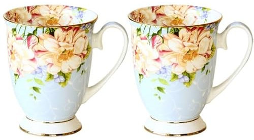 WUJIHE Tasse à café en porcelaine anglaise 300 ml - Peinture florale - Cadeau créatif - Cérémonie du thé vintage (bleu et bleu)