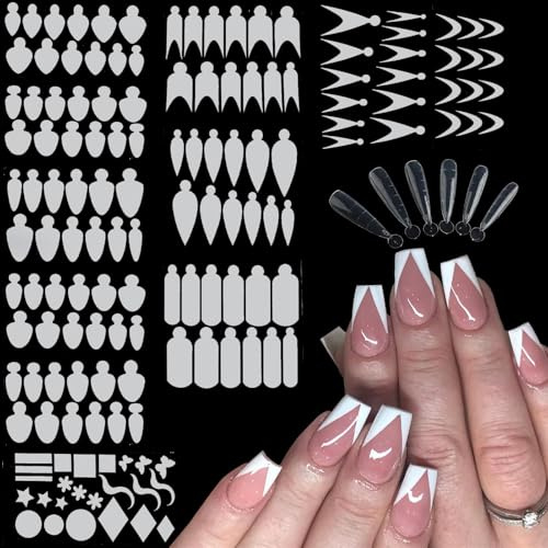 NICENEEDED 132 Stück Doppelförmige Nagelaufkleber, Silikon French Maniküre Schablonen, transparente wiederverwendbare Nagelformen für DIY-Nägel