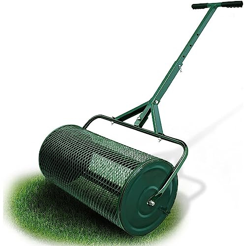 Esparcidor de abono de 24 pulgadas, sembradora de césped de malla metálica ligera con mango en T mejorado para un cuidado eficiente del jardín y la hierba, verde, 40 x 60 cm