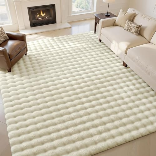 Homaxy 3D Bubble Waschbar Klein Teppich Wohnzimmer 60x100 cm, Creme | Antirutsch Waschbar Teppich, Weich Flauschig Teppiche fürs Kinderzimmer, Schlafzimmer