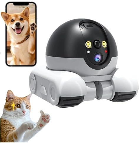 lvssiao Pet Camera Robot, Security Camera Robot Wi-Fi Camera with Wheels 1080P Double Lens Remote Control in Home Work Pets
