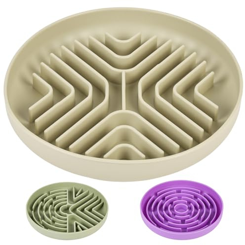 OFFCUP Interaktiv Skål, Långsam Fodermaskin för Hund eller Katt i Livsmedelssilikon, Foderskål med Sugkopp, för Små Husdjur, Medel och Stora (Grå-Beige)