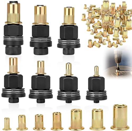 7 Stück Nietmutternzange Set mit 70 Nietmuttern, M3, M4, M5, M6, M8, M10, M12 Nieten Muttern Set, Einpressmuttern Nietmutter für Nietmutter Werkzeug, Elektrisch & Manuelle Nietmaschine