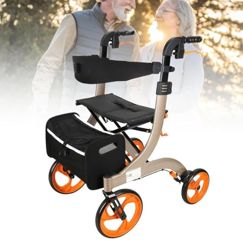 Rollator Walker Transport Chair for Seniors, Lightweight Aluminum Mobility Aid, Folding Design, Adjustable Handle,