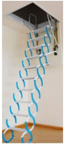 bodentreppe Teleskop-Dachbodenleiter, halbautomatische, wandmontierte, klappbare Einziehleiter mit Handläufen for den privaten und gewerblichen Gebrauch dachbodenleiter(Bleu,70/120cm)