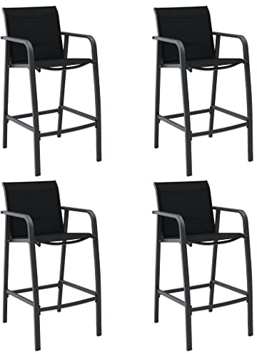 Ordellia Garten-Barstühle 4 STK. Schwarz, Textilene, Stahlrahmen, 54x63,5x109 cm, Bequeme Outdoor Stühle für Balkon und Terrasse