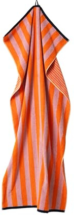 herzbach home Badetuch Good Vibes 80 x 180 cm | Großes, weiches & saugstarkes Strandtuch im gestreiften Design | 100% feinste Baumwolle | Sommerlich bunt (Mandarin/Rosa)