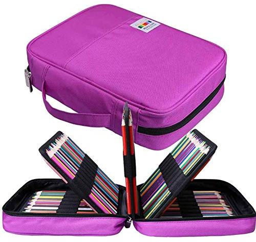 JAKAGO Große Federmäppchen XXL mit 220 Schlitze Stifte Aufbewahrung, Wasserdichtes Stiftetasche für Aquarellstifte & Marker & Gelstifte,Geschenk für Studenten Künstler-Lila