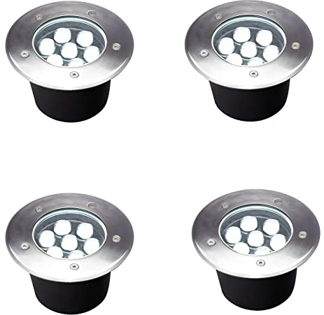 GOCuces 7W Outdoor in Ground Lights Wired,Diameter 6 inches,Line Voltage 110V 120V Well Lights,High Brightness White 6500K,Waterproof Landscape Lighting for Yard,Path,Walkway,Step,Pack of 4