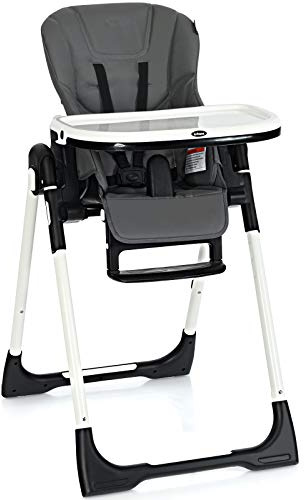 INFANS High Chair for Babies & Toddlers, Foldable Highchair with Multiple Adjustable Backrest, Footrest and Seat Height, Removable Tray, Detachable PU Leather Cushion, Built-in Rear Wheels (Dark Grey)