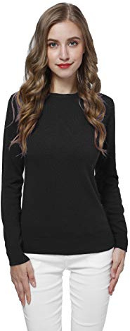 Wosica - Jersey de manga larga para mujer (100% cachemira, con cuello arqueado) negro XS