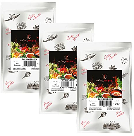 Paprika - Flocons de poivron - Péprika - Légumes - Qualité supérieure - En provenance de Hongrie - Lot de 3 sachets de 1500 g (4,5 kg)