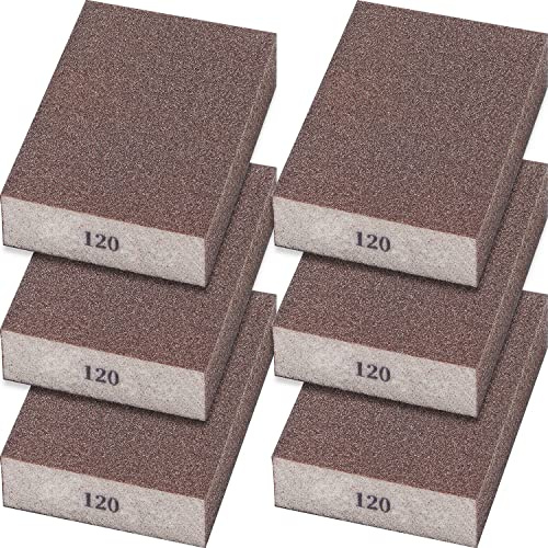 Sunxeke 6 Pack Sanding Sponge,120 Grit Drywall Sanding Blocks,Washable and Reusable Sandpaper Block for Wood Furniture,Wall,Pot,Sheetrock,Metal and Brush Sanding