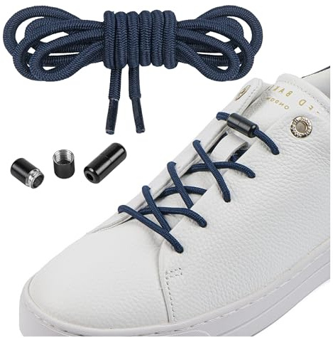 Mount Swiss - Elastische Schnürsenkel mit Metallkapseln Schnürsenkel ohne binden Schnellschnürsystem - 120cm individuell kürzbar - mit Kapseln für Sneaker, Laufschuhe, Sportschuhe Farbe Dunkelblau