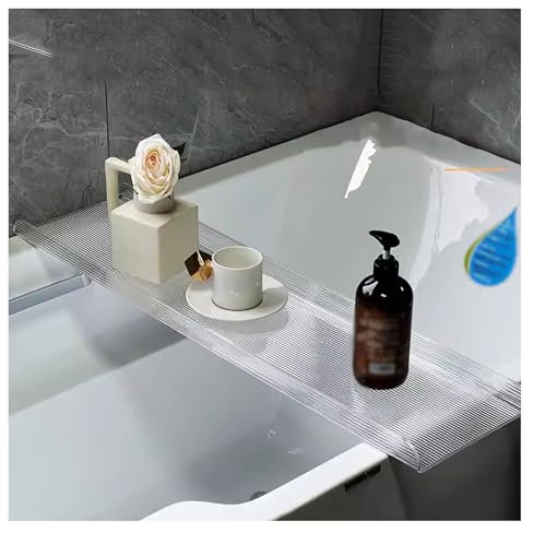 ZERVA Badewannenablage im Wellendesign, transparentes Acryl-Badewannenregal, Badezimmer-Organizer, Badewannen-Aufbewahrungsregal, Verschiedene Größen, Luxusgeschenke for Frauen (Size : L 70CM/27.5IN)
