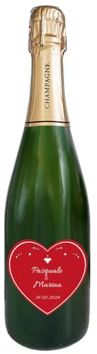 Bottiglia di Champagne personalizzato - Idea regalo San Valentino, innamorati, anniversario fidanzamento e matrimonio (0,75L, Cuore)
