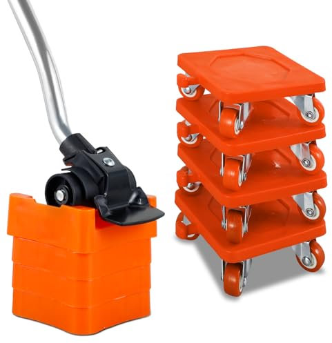 9Pcs Furniture Mover Tool Set, 400KG/880LB Heavy Duty Furniture Lifter 360° Rotation Wheels Furniture Movers Labor-Saving Furniture Transport Lifter Tool for Sofas Refrigerators Bed Cabinet (Orange)