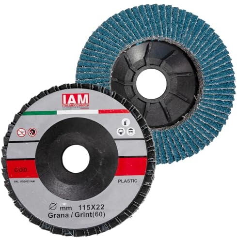 IAM Disco Lamellare Zirconio per Smerigliatrice 115x22mm Flap Disc Professionale Lamella Singola con Supporto in Nylon | Disco Abrasivo per Acciaio Inox e Metallo | Alta Durata | Grana 60 | 10 pezzi