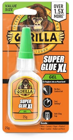 Gorilla Super Glue Gel XL, 25g – All Purpose, Fast Setting & Thicker, More Controlled Formula, Ideal for Metal, Ceramics, Leather & More
