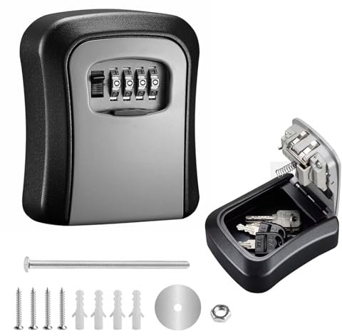 Jiujuda9 Key Safe Wall Mounted Outside, Key Lock Box Outdoor Indoor with 4 Digit Combination Waterproof Heavy Duty for Home Garage Office Security