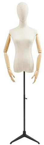 Schaufensterpuppe mit rotierende Kopf und Flexible Arme Damenbüste Mannequin Kleiderpuppe Verstellbarer Höhe Schneiderbüste kleiderpuppe Kleiderständer 86cm x 64cm x 84cm(BxWxH) (Schwarz, eine Größe)